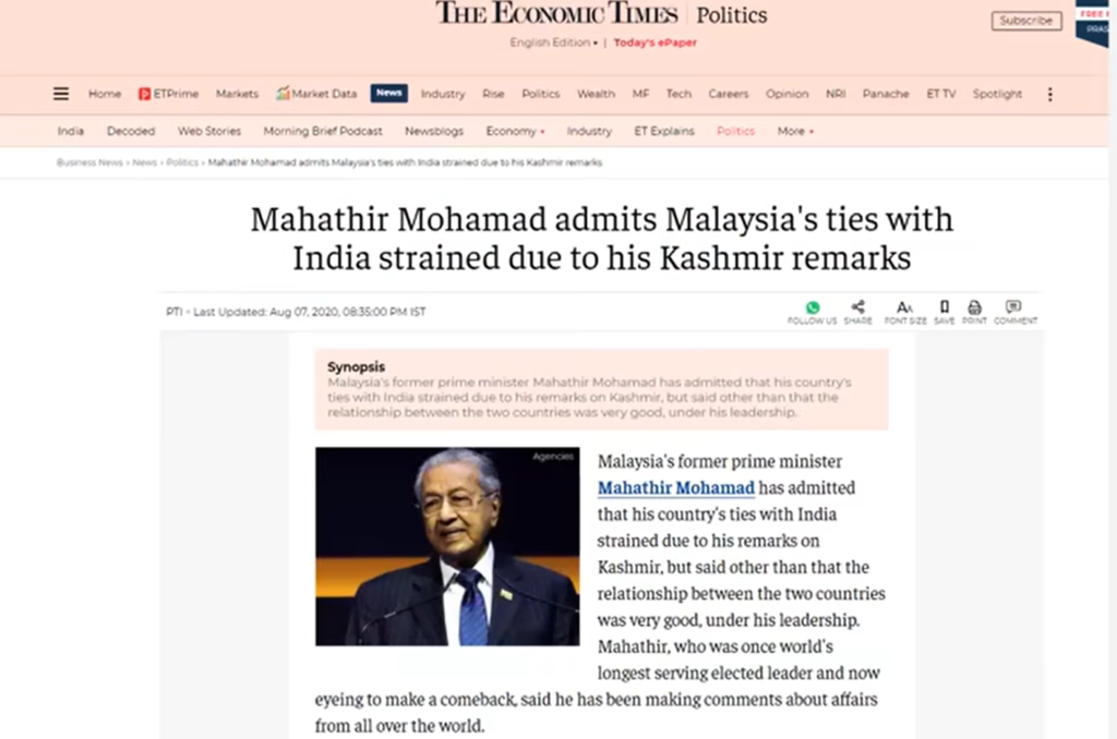 Mahathir Mohamad at kashmir issue