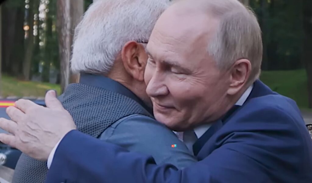 Hugging pics of Modi and Putin