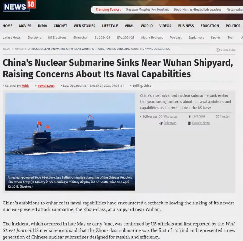 China Humiliated as NUCLEAR SUBMARINE sinks !! 17 submarine